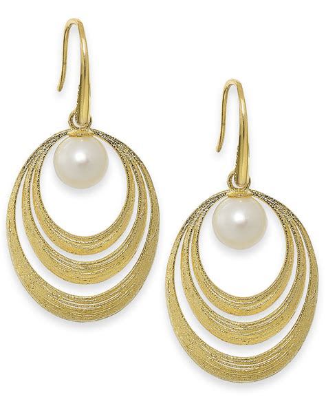 Macys pearl earrings. EFFY® Mother-of-Pearl & Freshwater Pearl (9-1/2mm) Drop Earrings in 14k Gold $1,300.00 