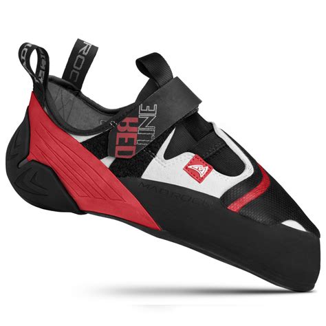 Mad rock. Patented 3D expandable hooking heel for a versatile fit made with climbing grade rubber. Arch Flex for support and a better fit. Downturned and twisted profile for power and precision. Low profile and pointy toe box. Stretchy and breathable tongue. 