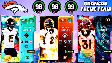 Madden 23 broncos theme team. John Lynch (Broncos, Bucs) Shaun Alexander (Seahawks, Washington) Season Champions - Available for season 1 (roughly 90 days). George Kittle (49ers) Linval Joseph (Chargers, Giants, Vikings) Ultimate Season - You can only pick one and currently there is no exchange set, pick wisely. The good news is they get ALL team chemistries. 