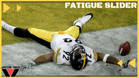Madden fatigue slider. How do the fatigue and injury sliders work? Like when you slide them to the right, does that mean they fatigue slower and get injuries less? Or is it vice versa? Higher the number, faster the players fatigue and the more likely injuries happen. The fatigue slider also affects injuries though if you don’t rotate. 