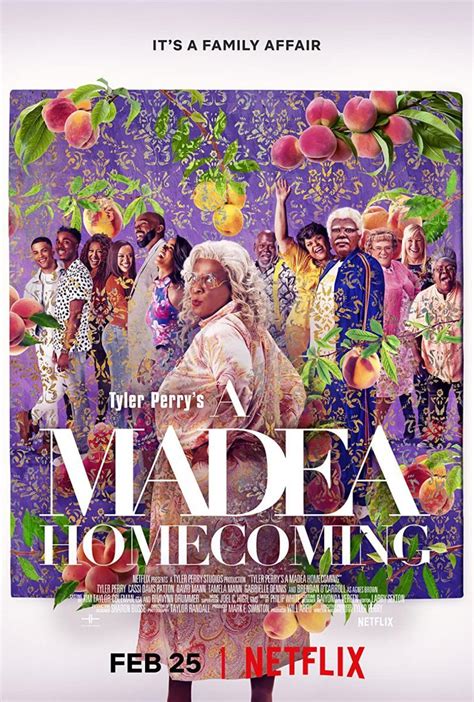 Madea homecoming dvd. A Madea Homecoming is a 2022 American comedy film produced, written, and directed by Tyler Perry and his second film to be released by Netflix. Besides Perry, the film stars Cassi Davis-Patton, David Mann, Tamela Mann, Gabrielle Dennis, and Brendan O'Carroll. It is the twelfth film in the Madea cinematic universe. 