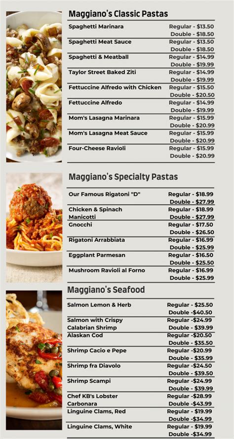Pasta. $6 Take-Home Classic Pasta with any entrée purchase. Ask your server for details. Gluten-free pasta or whole wheat penne available for substitution (570/690 cal). Add to Any Pasta: Italian Sausage $5 (370 cal), Chicken $5.99 (160 cal) or Salmon $8.50 (250 cal) 