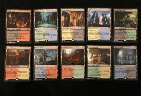 Magic the gathering shock lands. Unlike most dual lands, this land has two basic land types. It's not basic, so cards such as District Guide can't find it, but it does have the appropriate land types for effects such as that of Drowned Catacomb (from the Ixalan set). (2018-10-05) If an effect puts this land onto the battlefield tapped, you may pay 2 life, but it still enters ... 