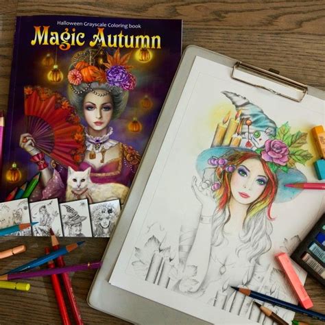 Read Online Magic Autumn Halloween Grayscale Coloring Book Coloring Book For Adults By Alena Lazareva