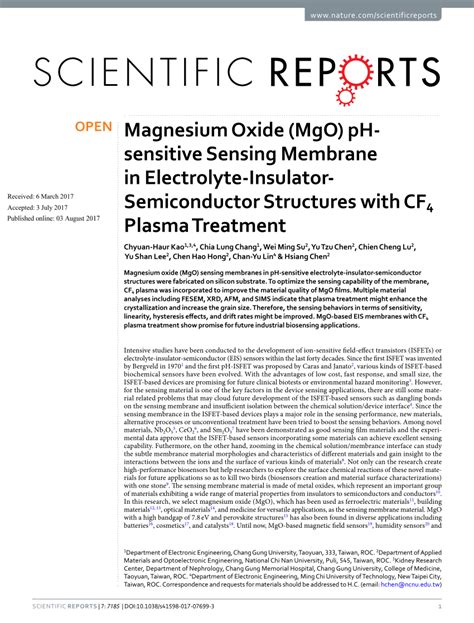 Magnesium Oxide (MgO) pH-sensitive Sensing Membrane in ... - Nature