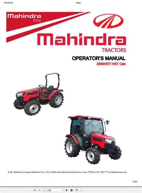 Mahindra 2538 HST Cab Tractor Operator’s Manual 1238-940 …