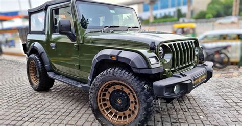 Mahindra Thar tastefully modified with olive green paint & alloy …