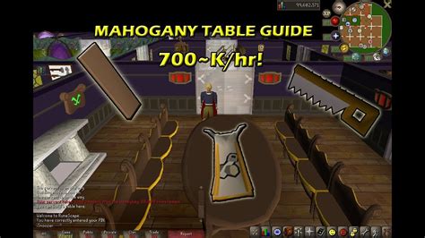 Mahogany table osrs. A mahogany table flatpack can be made at a workbench (Steel framed bench or better) in the workshop of a player-owned house. This requires 52 Construction, uses 6 mahogany planks, and gives 840 experience. The flatpack can then be used on the table space hotspot in the Dining room, while in building mode. This requires no Construction level and gives no experience. 