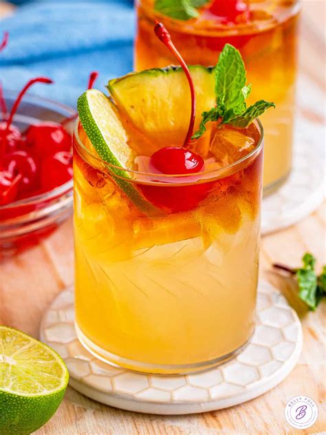 Mai tai recipes. Fill a cocktail shaker with ice cubes. Pour in orange juice, pineapple juice, and orgeat syrup. Seal the shaker and shake for a few seconds. Pour the drink into a rock glass or a cocktail glass and drizzle grenadine syrup. Garnish with fresh fruit slices and enjoy! 