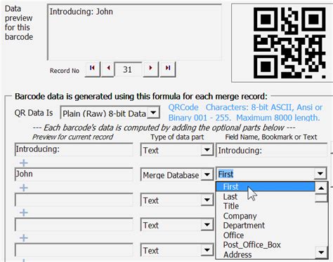 Mail merge barcode.  Add barcodes using the DisplayBarcode field code, including QR...