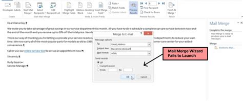 Mail merge not sending emails.  Insert Space in Merge Fields.  And, how would yo...