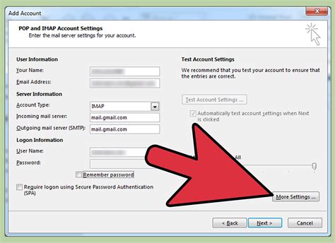 Launch Outlook from your computer. Select the File tab. In the Info category, select Account Settings > Account Settings in the dropdown menu. In the Email tab, select “New.”. In the “Add New Account” dialog box, enter the following settings in the Email Account section under Auto Account Setup:.