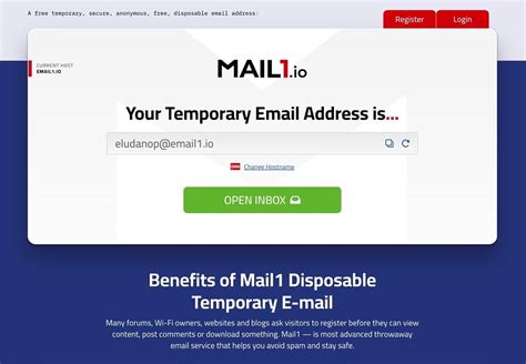 Mail1 io. Mail1.io - Temporary Disposable Email by Def24 Inc. Rated 5 out of 5. 5 Stars out of 5. 5. 6. 4. 0. 3. 0. 2. 0. 1. 0. Mail1.io - Temporary Disposable Email version history - 3 versions. Be careful with old versions! These versions are displayed for testing and reference purposes. 