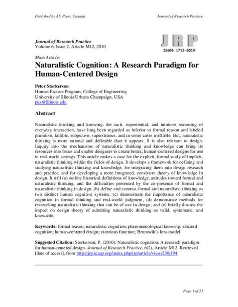 Main Article: Naturalistic Cognition: A Research Paradigm for …