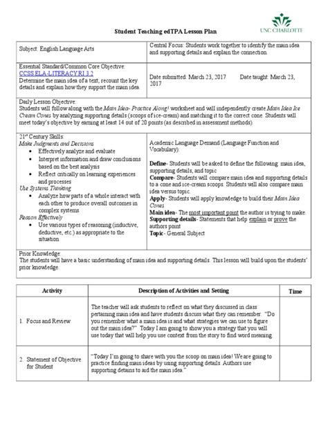 Main Idea Lesson Plan 6th Grade Lesson Plans Learning