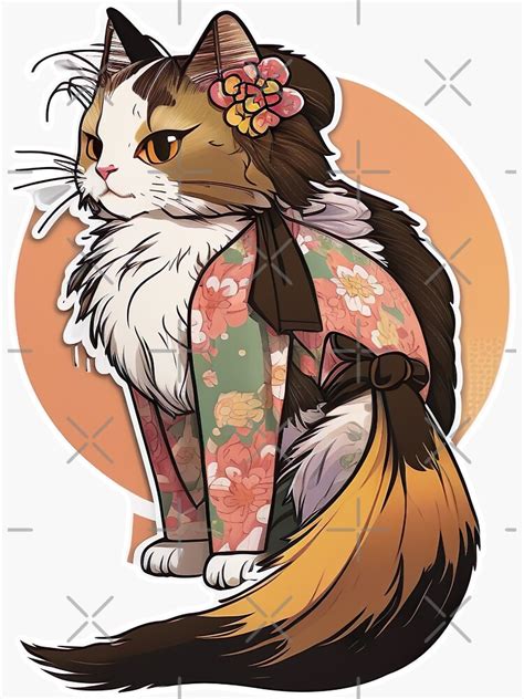 Maine Coon cat - dressed as a Japanese geisha v3.0 Sticker