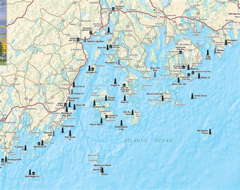 Maine lighthouses illustrated map and guide. - Skórzaki przeciw okrętom przy latarni na wiśle.