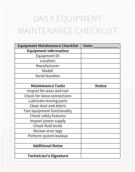 Maintenance Checklist Template Examples GeneEvaroJr