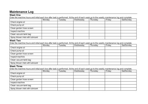 Maintenance Log Book Template Excel PICS AESTHETIC