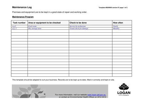 Maintenance Log Template Excel PDF Template