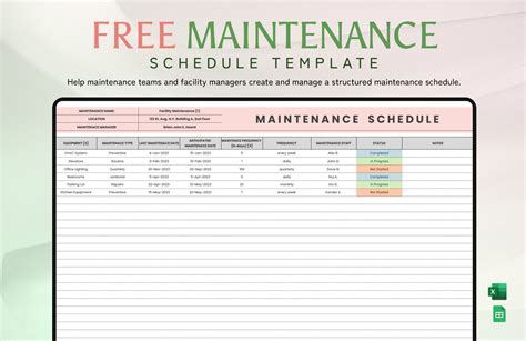 Maintenance Schedule Templates Word Excel Formats
