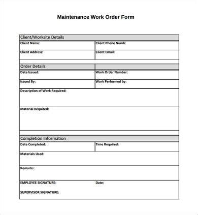 Maintenance Work Order Form Order Form Template Computer Maintenance Report Template