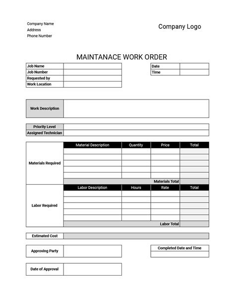 Maintenance Work Order Template Excel Template 1 Resume Examples 