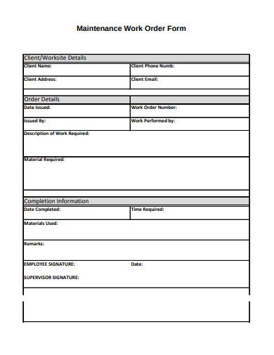 Maintenance Work Order Template in Google Sheets, Google Docs, Pages