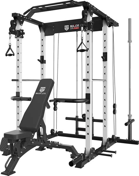 MULTIFUNCTION: MAJOR LUTIE fitness system combines Power Tower, Smith Barbell, and Lat Pulley System, which provide a variety of exercises without switching between different exercise stations. The max weight capacity of this smith cage is up to 1400lbs.SMITH HALF RACK: Made of 50 X 70mm commercial steel square frame with a thickness of 2mm. The…. 