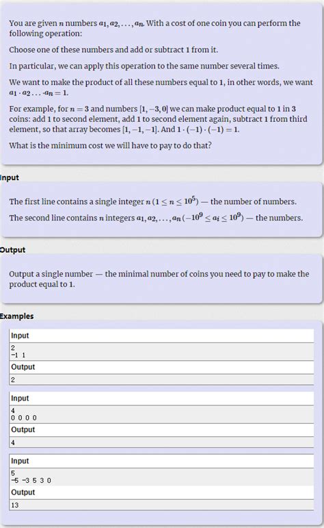 Make Product Equal One CodeForces - 1206B - Programmer All