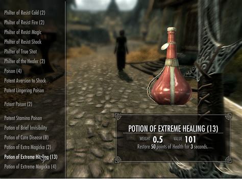 Make healing potion skyrim. The PlayerCreatePotion console command will let you create custom potions. I would say the most common reason restoration loops don't work for a player, is because the character doesn't have the Alchemy perk "Benefactor". With that perk, loops work just fine. Without it, they don't work at all. With the required perk, if you have alchemy ... 