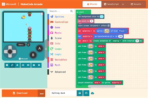 Makecode arcade games tutorial.  A Blocks / JavaScript code editor for the Adafru...