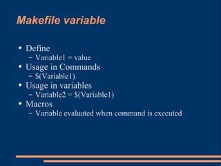 Makefile define variable.  See Including Other Makefiles. Learn how to def...