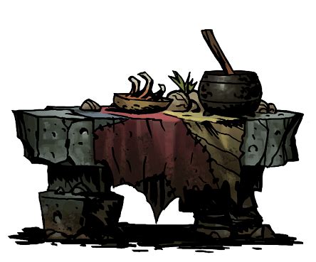 Makeshift dining table curio. Use the medicinal herbs. You find food x2 and gold or supplies x1 on the dining table! Otherwise&mldr; Food x1 and gold or supplies x1 (25%) Blight (25%) Disease (25%) Nothing (25%) Moonshine barrel curio. Use the medicinal herbs. The moonshine barrel grants a +30% DMG buff to the hero until next camp! Otherwise&mldr;. 