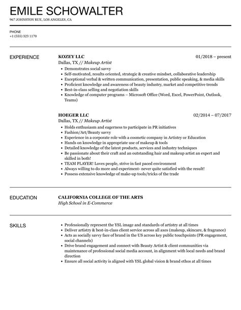 Makeup Artist Resume Sample For 2021 Guide Examples