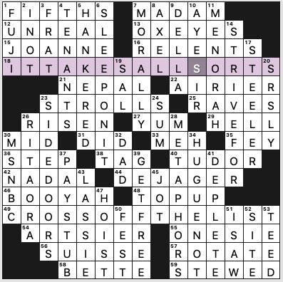 Makeup of a tuft crossword clue 4 letters. manicure surfaceCrossword Clue. Crossword Clue. Here is the solution for the Manicure surface clue that appeared on January 22, 2024, in The Commuter puzzle. We have found 3 answers for this clue in our database. The best answer we found was NAIL, which has a length of 4 letters. We frequently update this page to help you solve all your ... 