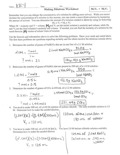 Making Dilutions Worksheet Answers Key Docsity