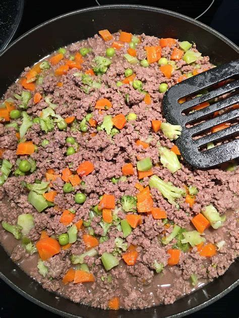 Making dog food. Directions. Making this vet recommended homemade dog food recipe is similar to making an omelet for yourself. First, melt the coconut oil in a small skillet on medium heat. While the skillet is ... 