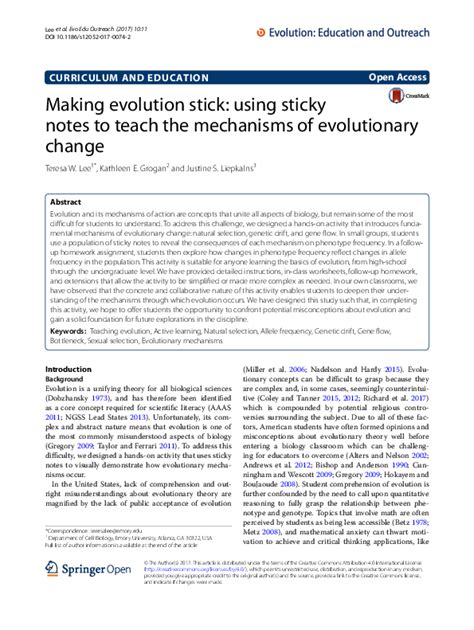 Making evolution stick: using sticky notes to teach the mechanisms …