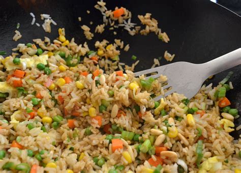 Making fried rice in a wok