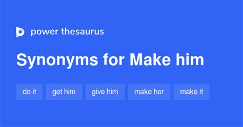 Making him synonym. It Makes Him synonyms - 10 Words and Phrases for It Makes Him. Lists. thesaurus. gets it done. it makes it. makes him. makes it. so that makes it. 