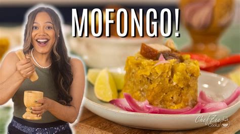 Mofongo (Spanish pronunciation: [moˈfoŋgo]) is a fried plantain-based dish from Puerto Rico. It is typically made with fried green plantains mashed together in a pilón (which is a wooden mortar and pestle), with broth, garlic, olive oil, and pork cracklings or bits of bacon. It is often filled with vegetables, chicken, crab, shrimp, or beef .... 