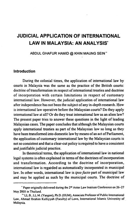 Malaysia (Application of International Law in Malaysia)