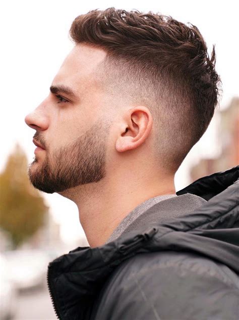 Male hairstyles. 8. High Fade. Upward-facing longer hair on top and a gradual fade around the sides make for an expert combination, especially among men with receding hairlines. A high fade allows you to make the most of the shorter sections of your hair in an entirely intentional manner. 