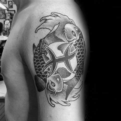 Pisces zodiac sign tattoos for men have become increasingly popular in the last few years, and there are many different types to choose from. Tattoo of the zodiac sign fish on the back for men. Tattoo of the zodiac sign of a fish on the shin for men. Tattoo of the zodiac sign of a fish on the shoulder for men.. 
