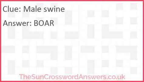 Male swine crossword clue. Jan 17, 2023 · Male swine. While searching our database we found 1 possible solution for the: Male swine crossword clue. This crossword clue was last seen on 17 January 2023 The Sun Coffee Time Crossword puzzle. The solution we have for Male swine has a total of 4 letters. 