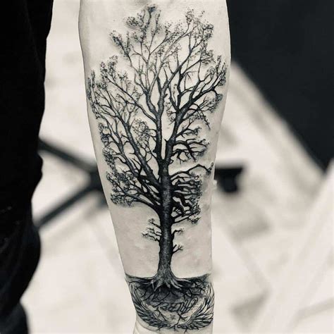Male tree tattoos. These tattoos often feature an intricate tree with sprawling branches and deep roots, symbolizing the balance between life, death, and rebirth. 2.4 Blossoming Tree Tattoos: Blossoming tree tattoos capture the ephemeral beauty of trees in bloom, particularly popular with cherry blossoms and magnolias. These designs signify beauty, growth, and ... 
