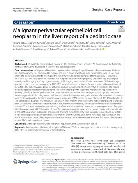 Malignant perivascular epithelioid cell neoplasm in the liver: report ...