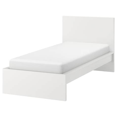 MALM Bed frame, high, white/Luröy, Twin A clean design that's just as beautiful on all sides - place the bed on its own or with the headboard against a wall. If you need space for extra bedding, add MALM bed storage boxes on casters..