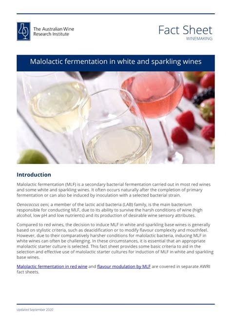 Malolactic Fermentation in White and Sparkling Wines (AWRI Fact …